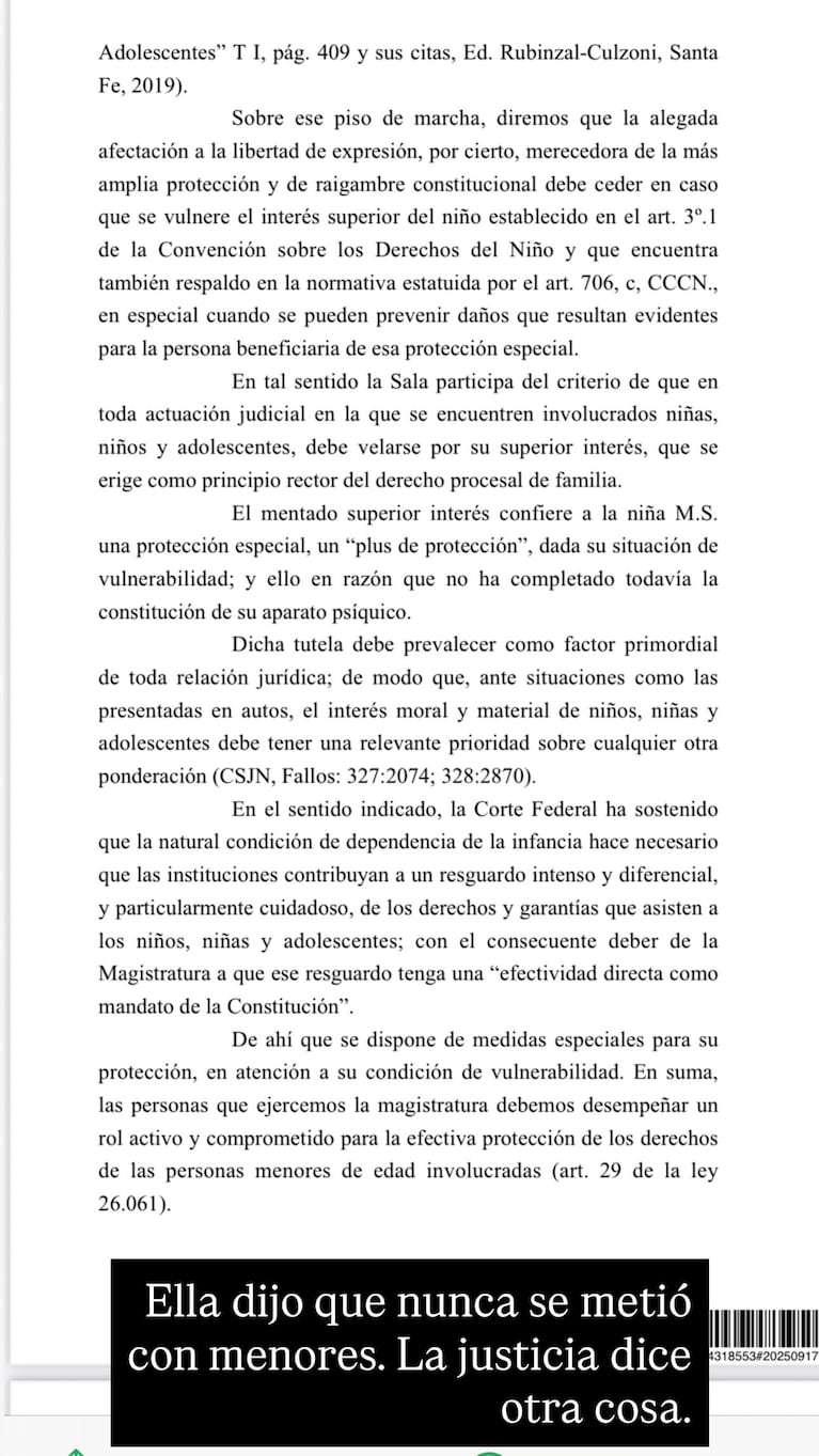 Luciana Salazar mostró los dictámenes de la Justicia contra Yanina Latorre. (Foto: @salazarluli)