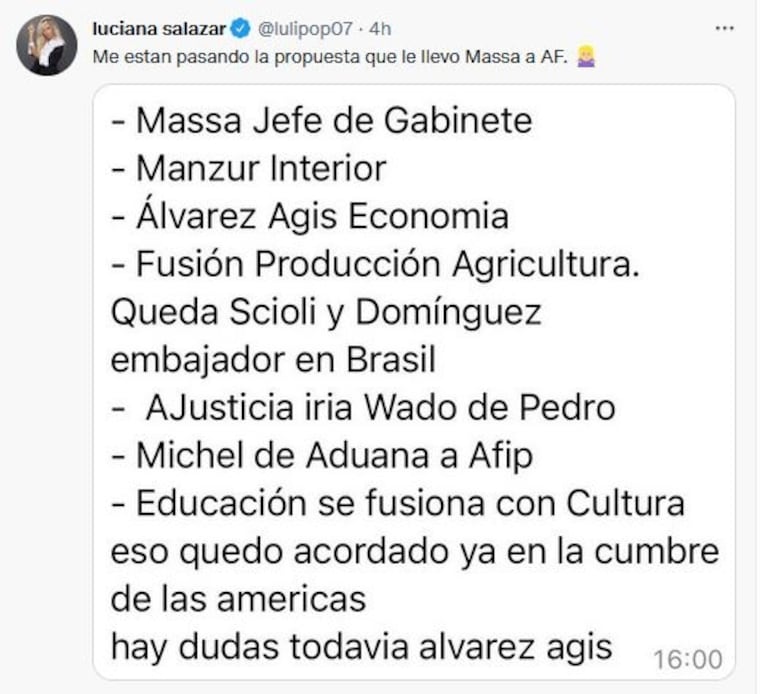 Luciana Salazar, muy filosa ante los rumores de Martín Redrado como ministro de economía: "Ni que fuera a ser yo"