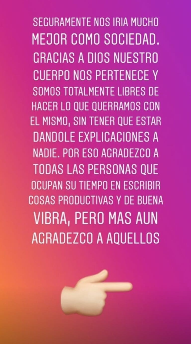 Luciana Salazar respondió a las críticas tras compartir una foto de sus abdominales