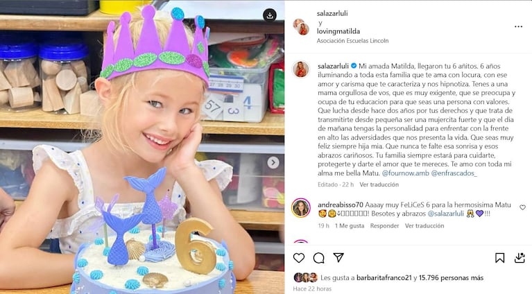 Luciana Salazar saludó a Matilda por su cumpleaños.