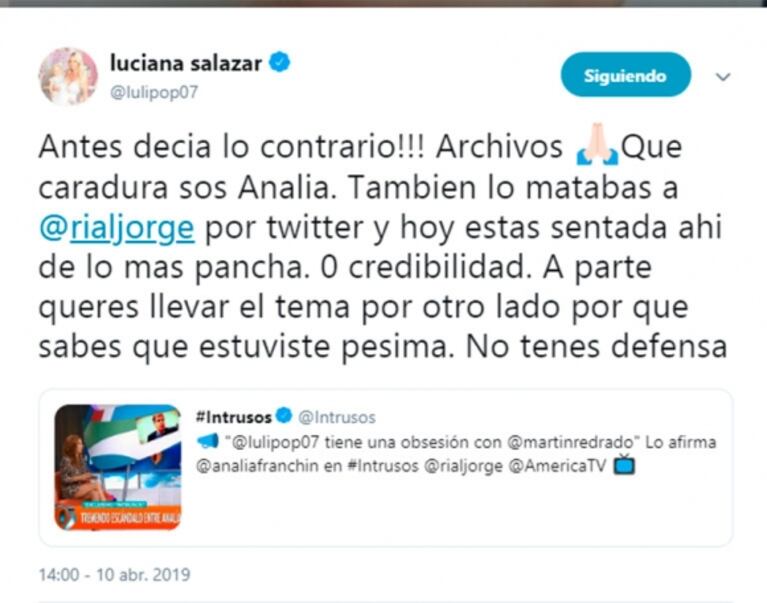 Luciana Salazar, sin filtro contra Analía Franchín mientras estaba en Intrusos: "Lo matabas a Rial y hoy estás sentada ahí"