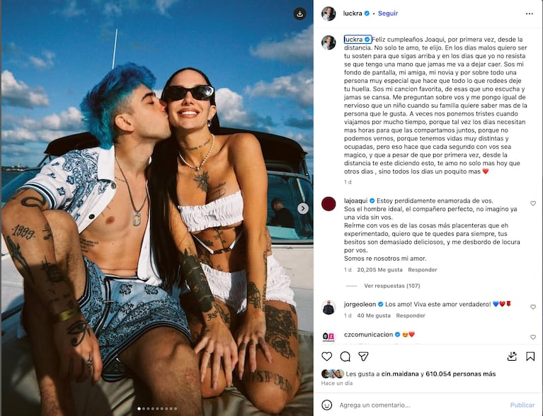 Luck Ra saludó a La Joaqui por su cumpleaños con un mensaje lleno de amor. CRÉDITO:  Instagram