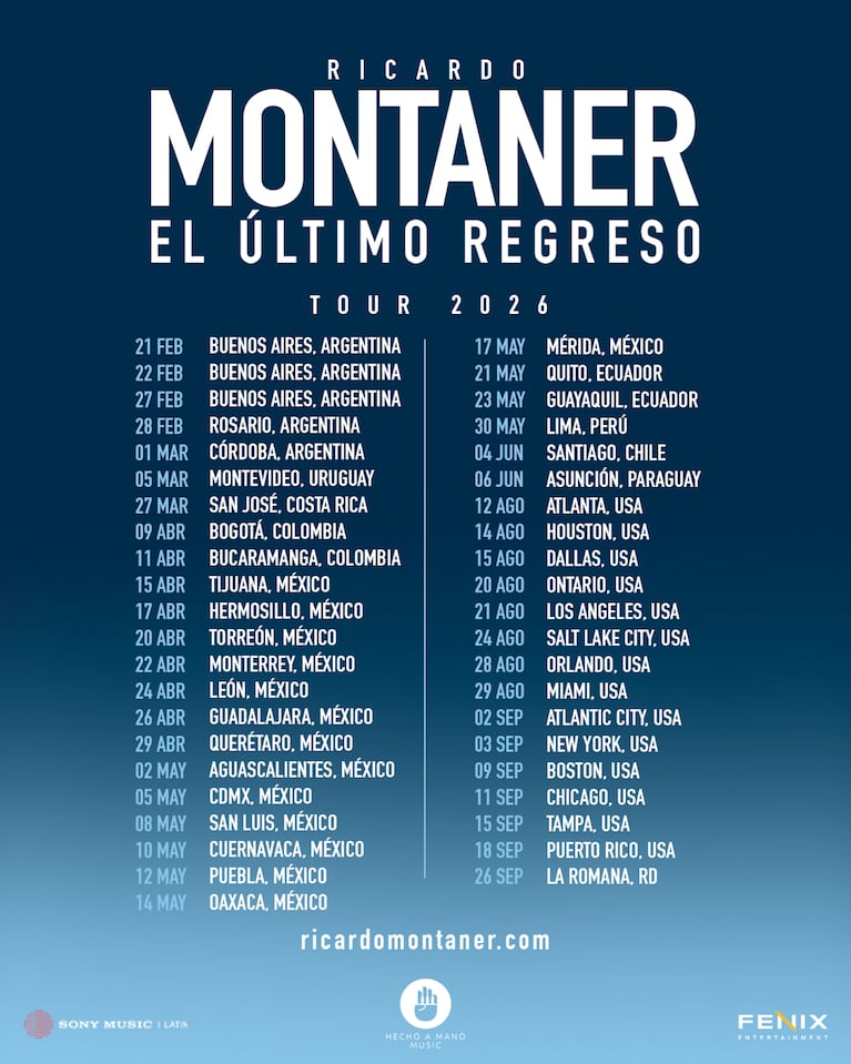 Luego de Argentina, el tour recorrerá Uruguay, Costa Rica, Colombia, México, Ecuador, Perú, Chile, Paraguay, Estados Unidos y República Dominicana, antes de proceder con su gira global por varias ciudades de España, Francia e Italia entre otras de Europa.