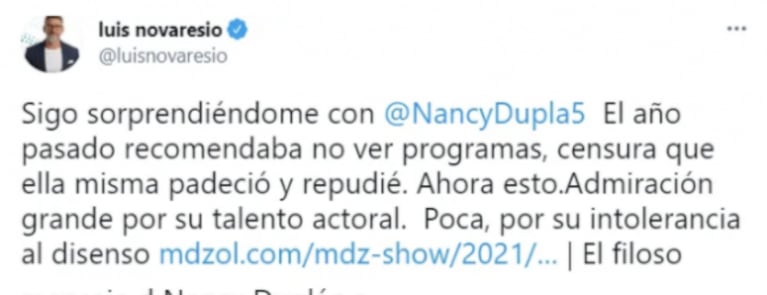 Luis Novaresio apuntó contra Nancy Dupláa tras su polémico mensaje: "Es intolerante al disenso"