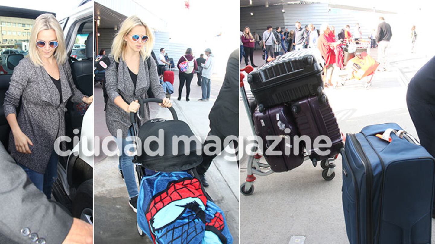 Luisana Lopilato llegó a la Argentina con sus hijos y lució su pancita de cinco meses. (Foto: Movilpress)