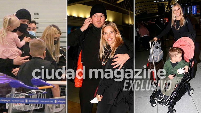 Luisana Lopilato y Michael Bublé con sus hijos en Ezeiza (Foto: Movilpress)