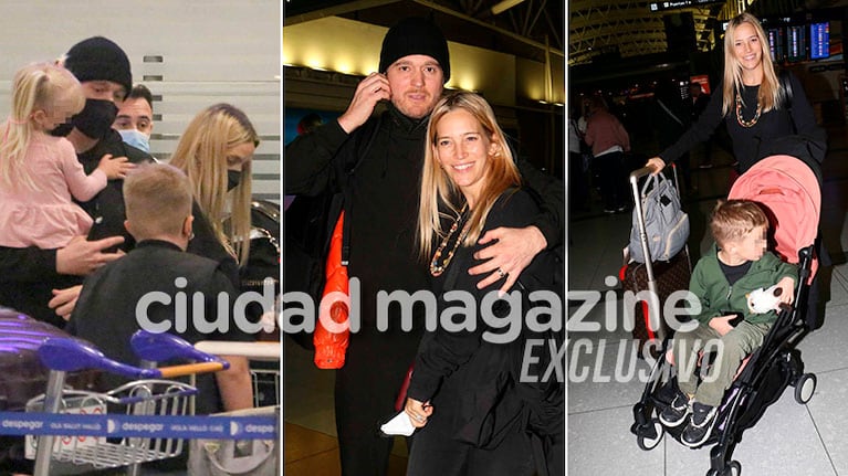 Luisana Lopilato y Michael Bublé con sus hijos en Ezeiza (Foto: Movilpress)