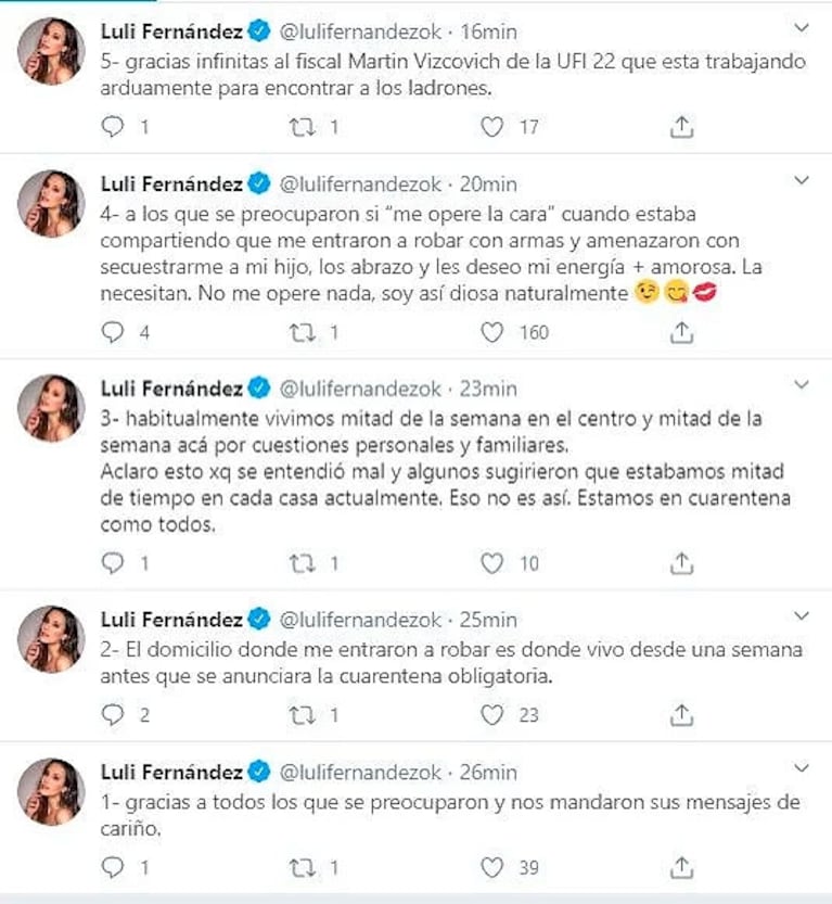 Luli Fernández respondió a los insólitos cuestionamientos por su video del robo: "Soy así 'diosa' natural" 