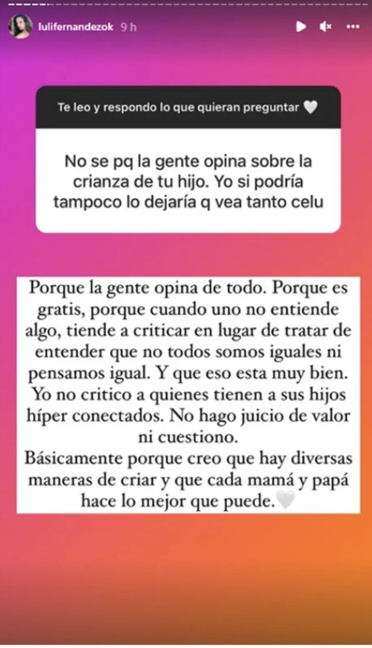Luli Fernández se cruzó con sus seguidoras tras recibir críticas por cómo cría a su hijo: "No es de tu interés"