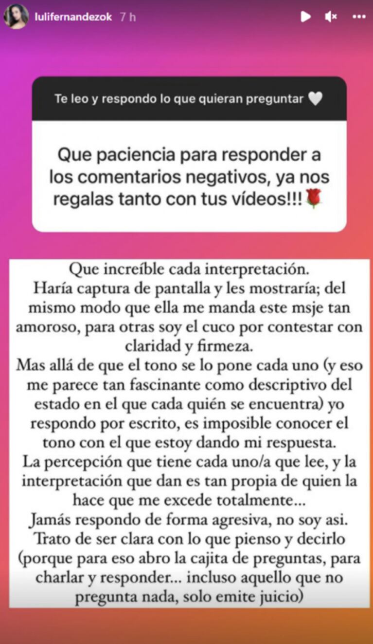 Luli Fernández se cruzó con sus seguidoras tras recibir críticas por cómo cría a su hijo: "No es de tu interés"