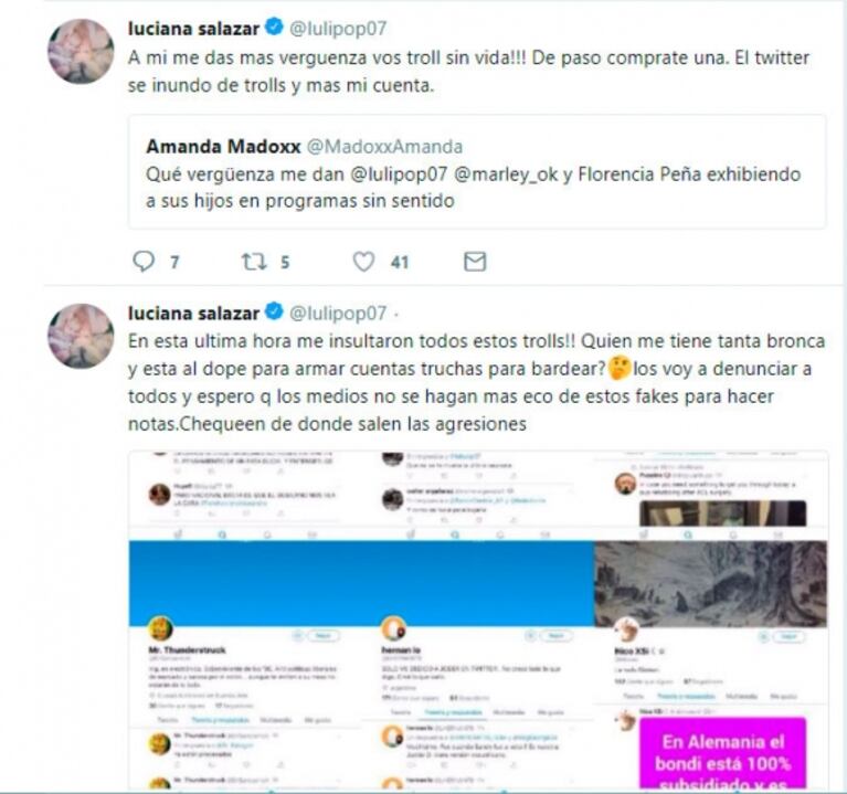 Luli Salazar contestó una dura crítica por "exponer" a su hija y denunció una campaña: "Sos un troll sin vida"