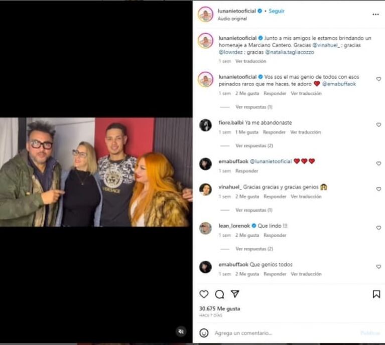 Luna Nieto, hija del Chango Nieto, rinde homenaje a Marciano Cantero