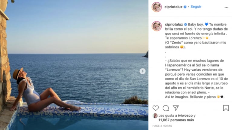 Luz Cipriota lució su embarazo en traje de baño y anunció el nombre del bebé: "Te esperamos, Lorenzo"