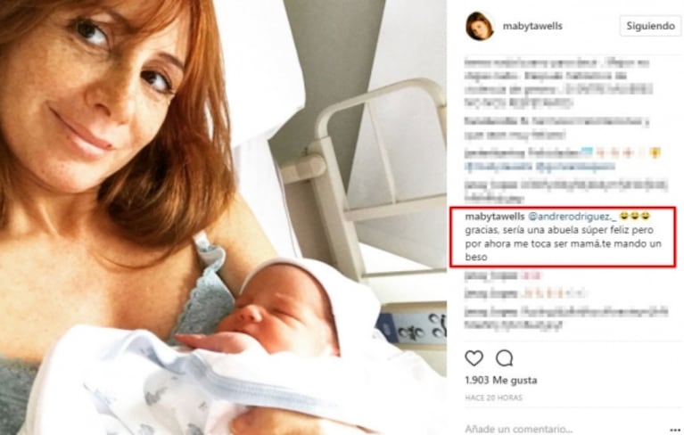 Maby Wells contestó un desubicado comentario tras convertirse en madre a los 47 años: "Sería una abuela súper feliz, pero por ahora me toca ser mamá"