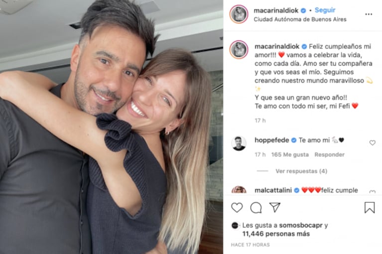 Maca Rinaldi le dedicó a Fede Hoppe un apasionado posteo por su cumple: "Amo ser tu compañera"