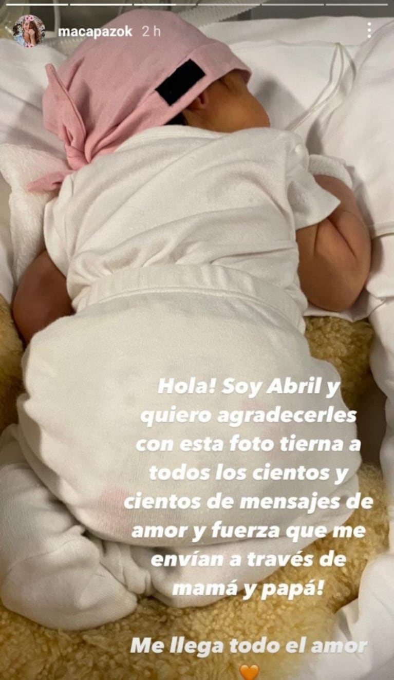 Macarena Paz compartió una dulce foto de su beba y agradeció las muestras de cariño: "Me llega todo el amor"