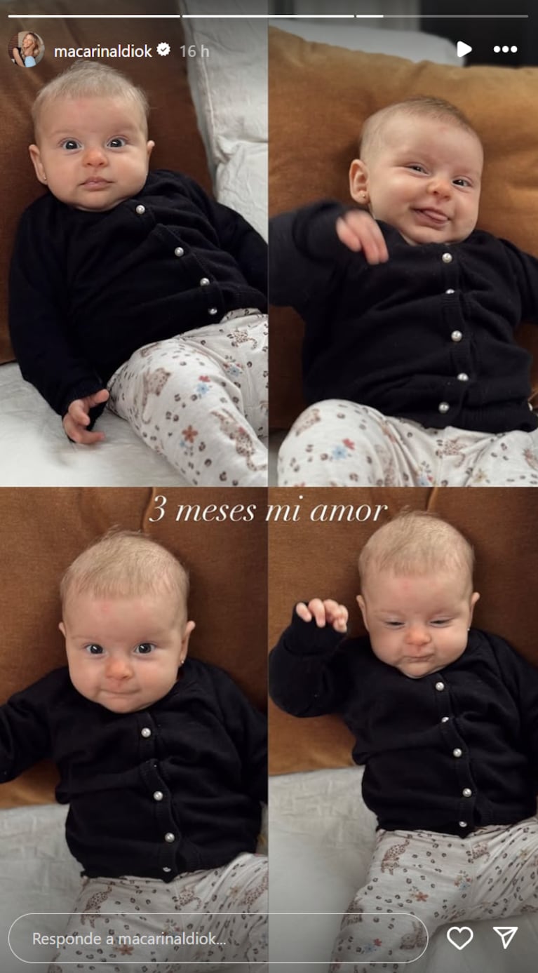 Macarena Rinaldi saludó a Amanda Hoppe por su cumplemés. Foto: IG |  Foto del perfil de macarinaldiok macarinaldiok