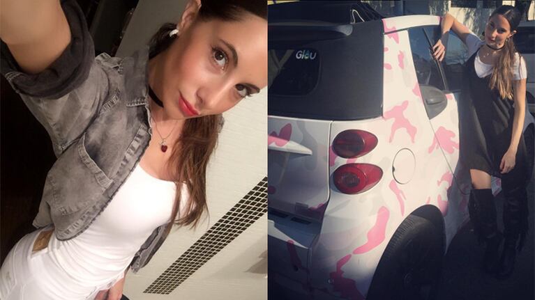 Magui Bravi y el original ploteo de su auto  (Fotos: Instagram).