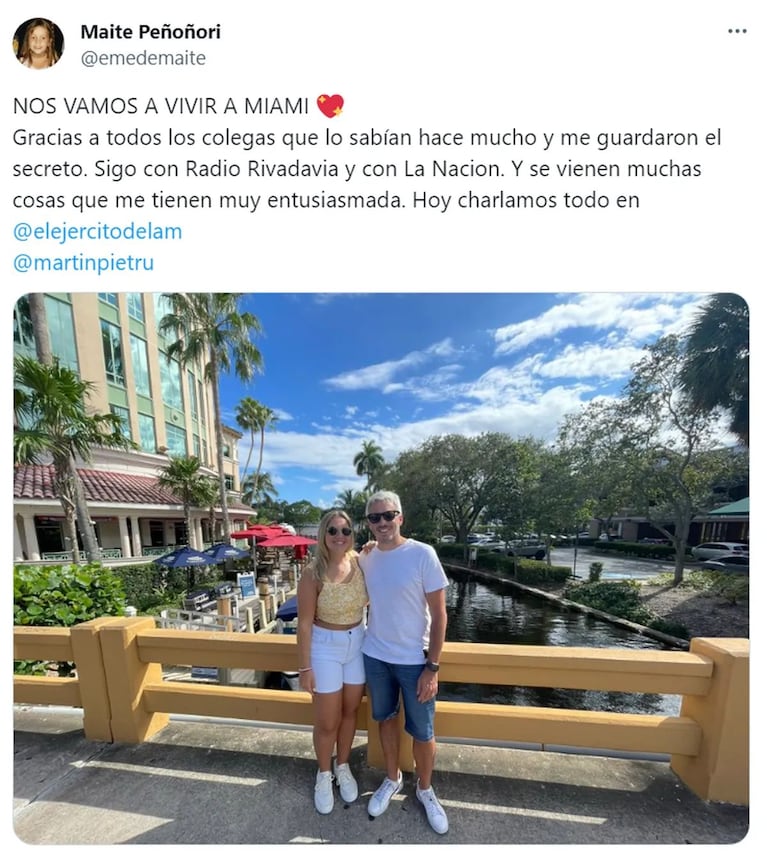 Maite Peñoñori anunció que se va a vivir a Miami.