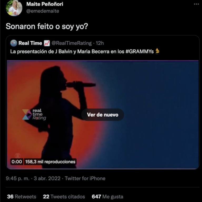 Maite Peñoñori criticó el show de María Becerra y J Balvin en los Premios Grammy 2022: "Sonaron feito"