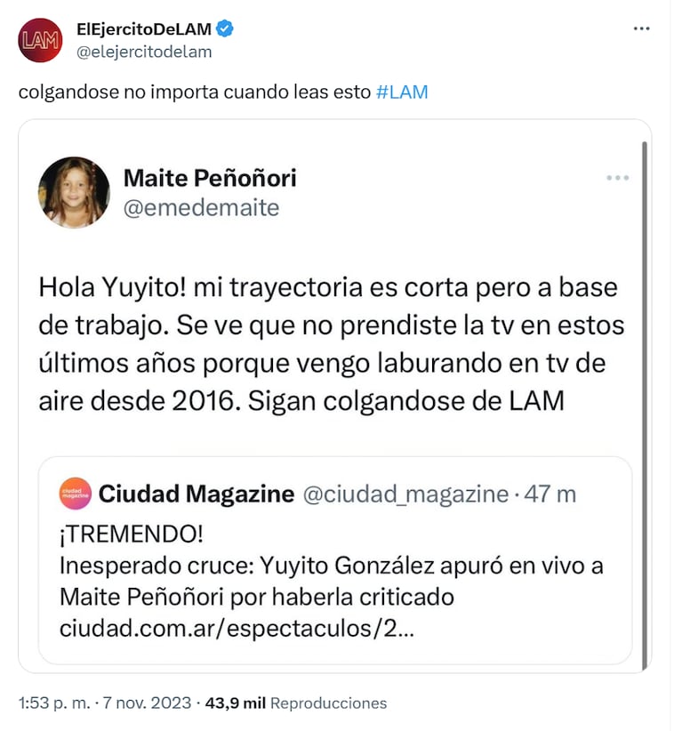Maite Peñoñori se sintió ninguneada por Yuyito González y la cruzó con todo