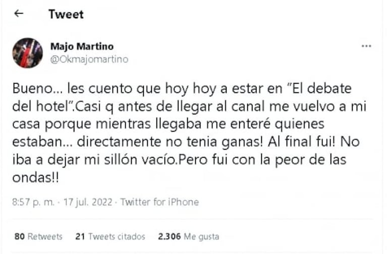 Majo Martino cruzó fuerte a Sabrina Carballo en su primer cara a cara afuera de El Hotel de los Famosos