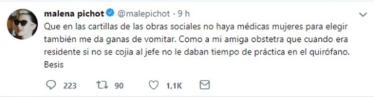 Malena Pichot criticó a las mujeres que se atienden con ginecólogos varones: "Me dan ganas de vomitar"
