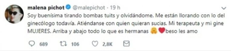 Malena Pichot criticó a las mujeres que se atienden con ginecólogos varones: "Me dan ganas de vomitar"