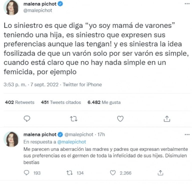 Malena Pichot criticó muy fuerte a Valeria Mazza por sus dichos sobre la crianza de sus hijos: "Es una idea siniestra"