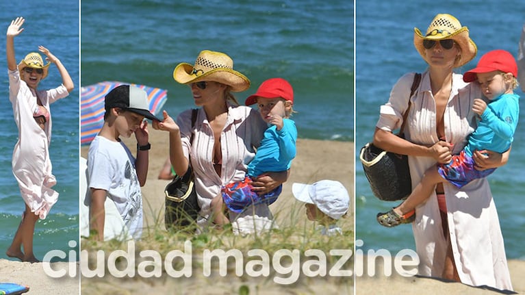 ¡Mamá full time! Pampita, una diosa con sus hijos en las playas de Punta del Este. (Foto: GM Press Punta)