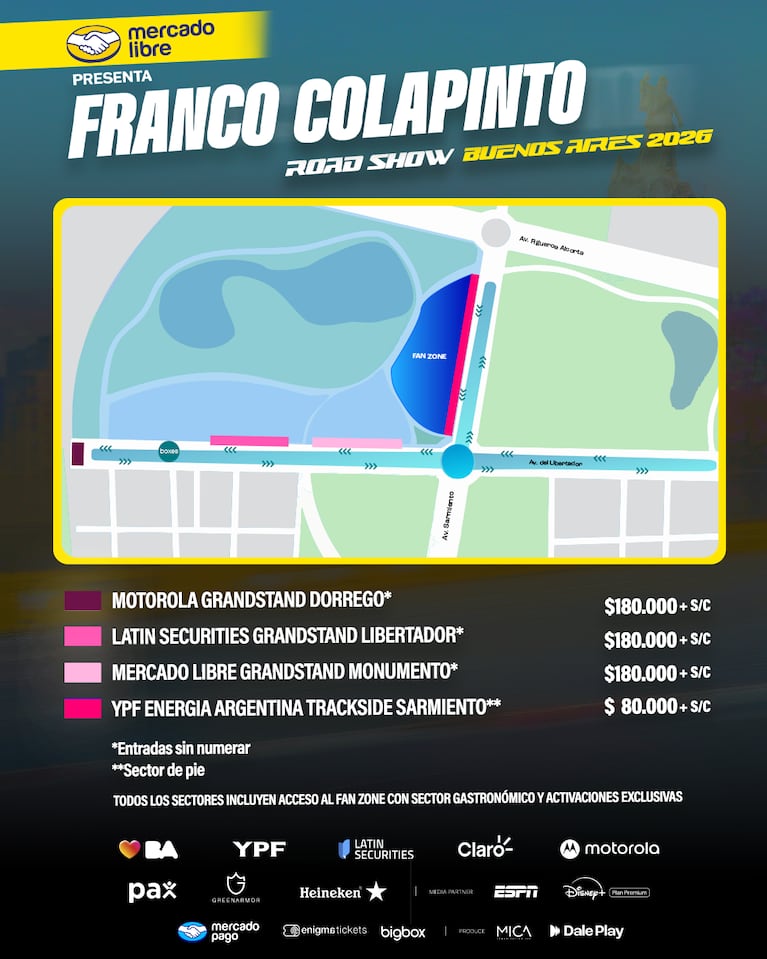 Mapa y precios del Franco Colapinto Road Show Buenos Aires 2026