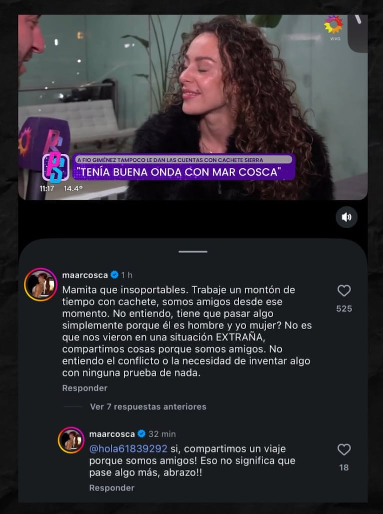 Mar Cosca le respondió a Fío Giménez