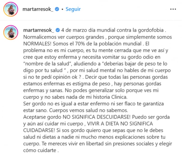 Mar Tarrés compartió una foto sensual y apuntó contra los gordofóbicos: "Normalicemos ver cuerpos grandes"