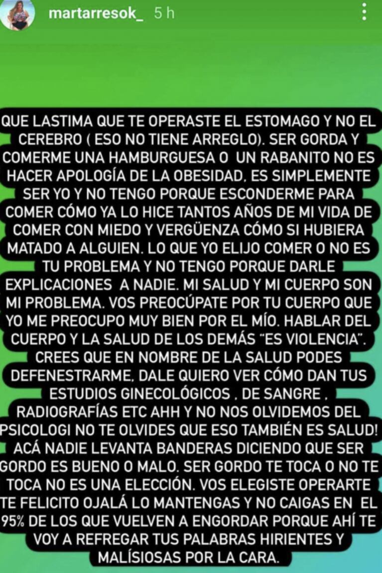 Mar Tarrés hizo un escandaloso descargo contra More Rial: "Lástima que te operaste el estómago y no el cerebro"