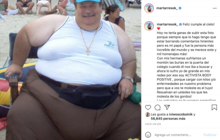 Mar Tarrés recordó a su papá a través de un fuerte posteo: "Sufríamos un montón las burlas en la puerta del colegio"