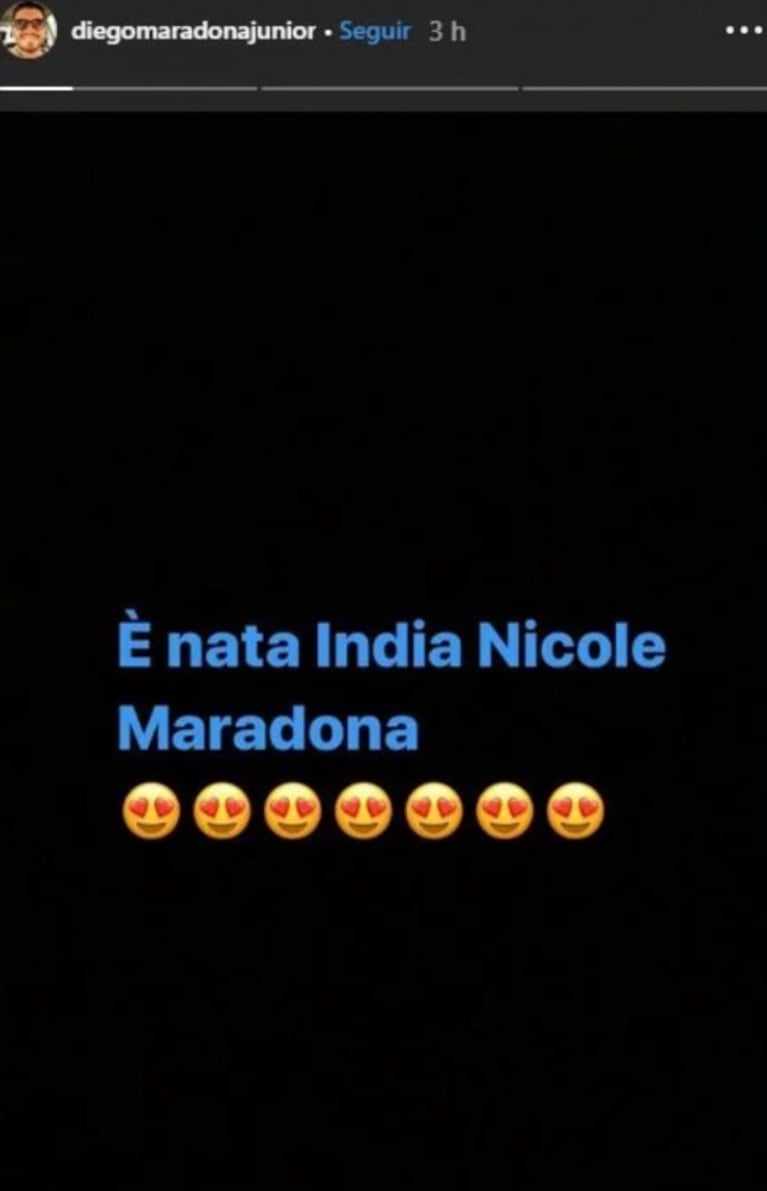 ¡Maradona otra vez abuelo! Nació India Nicole, la hija de Diego Junior: la primera foto de la bebé