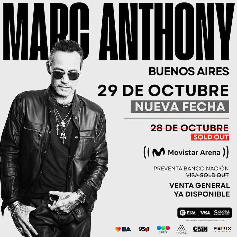 Marc Anthony en Argentina: agotó una fecha y sumó un nuevo show en el Movistar Arena