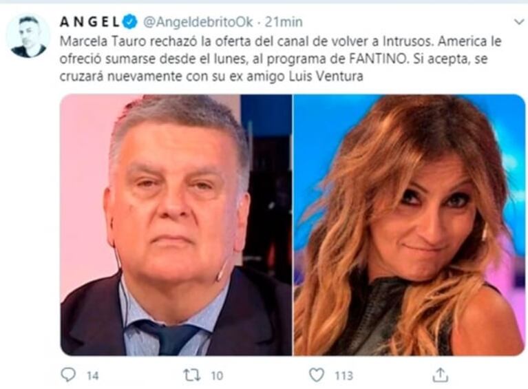 Marcela Tauro rechazó volver a Intrusos: podría trabajar con Luis Ventura en Fantino a la tarde