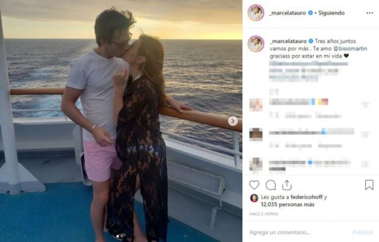 Marcela Tauro y su novio Martín Bisio, a los besos y súper enamorados: "Tres años juntos y vamos por más"