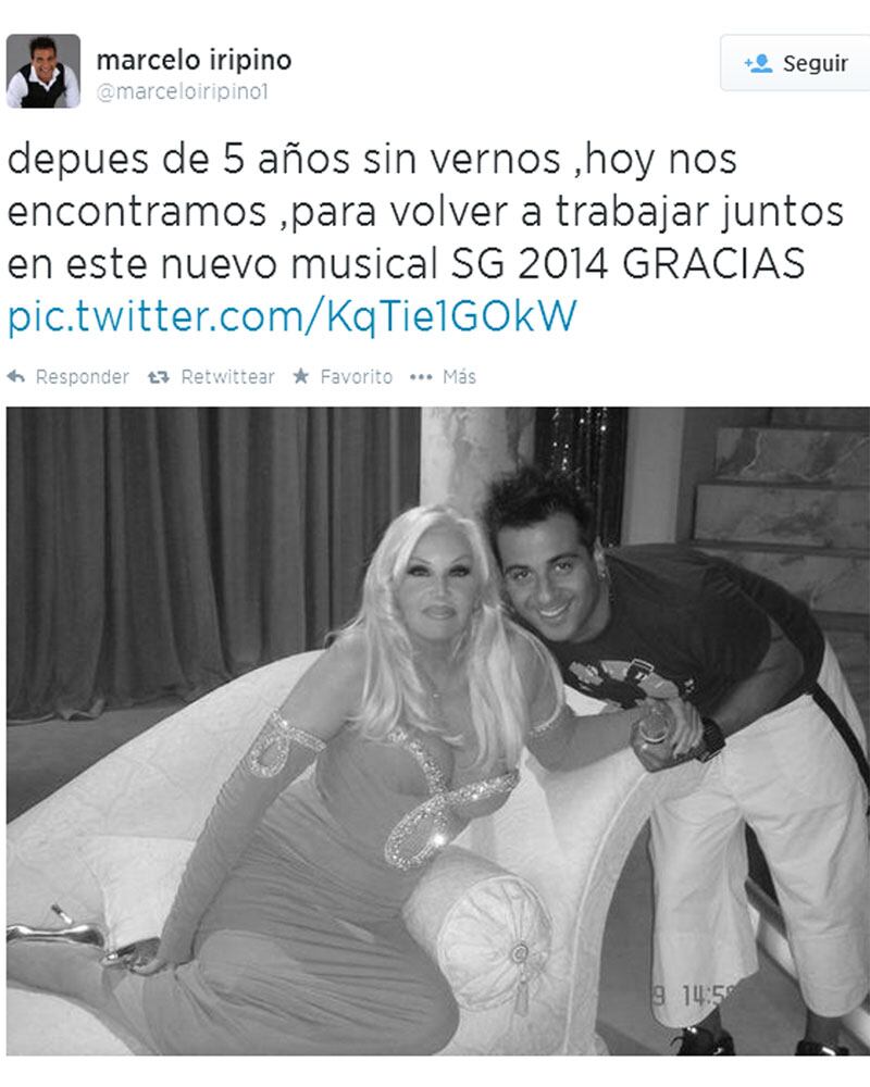 Marcelo Iripino, feliz por su reencuentro con Susana Giménez (Foto: Twitter)