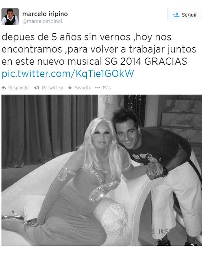 Marcelo Iripino, feliz por su reencuentro con Susana Giménez (Foto: Twitter)