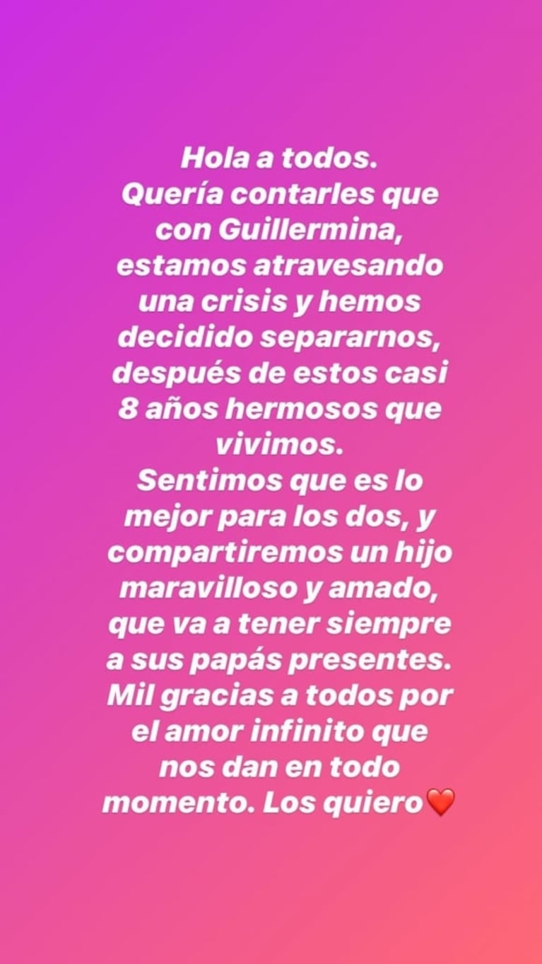 Marcelo Tinelli anunció su separación de Guillermina Valdés tras ocho años juntos: "Sentimos que es lo mejor"