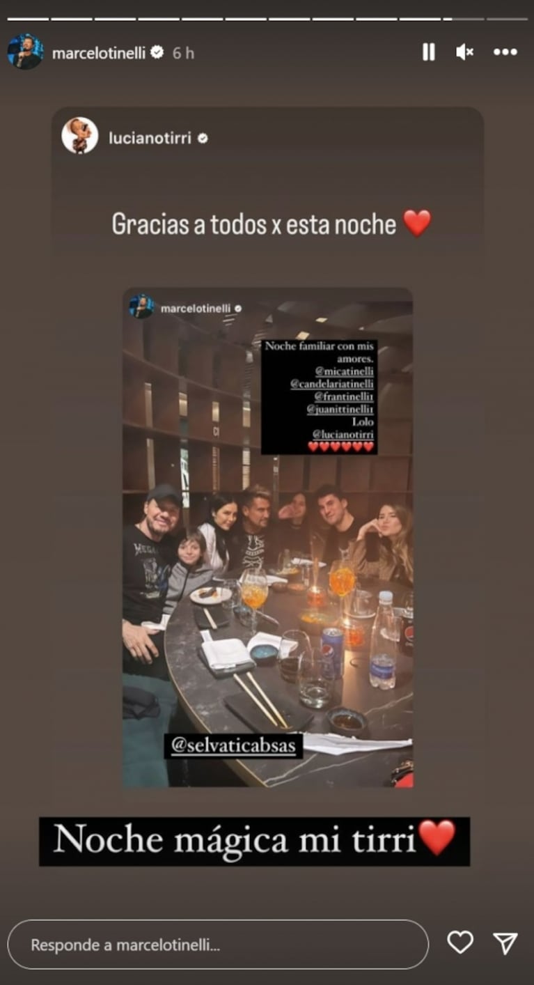 Marcelo Tinelli compartió emocionado el retrato de una noche familiar con sus cinco hijos