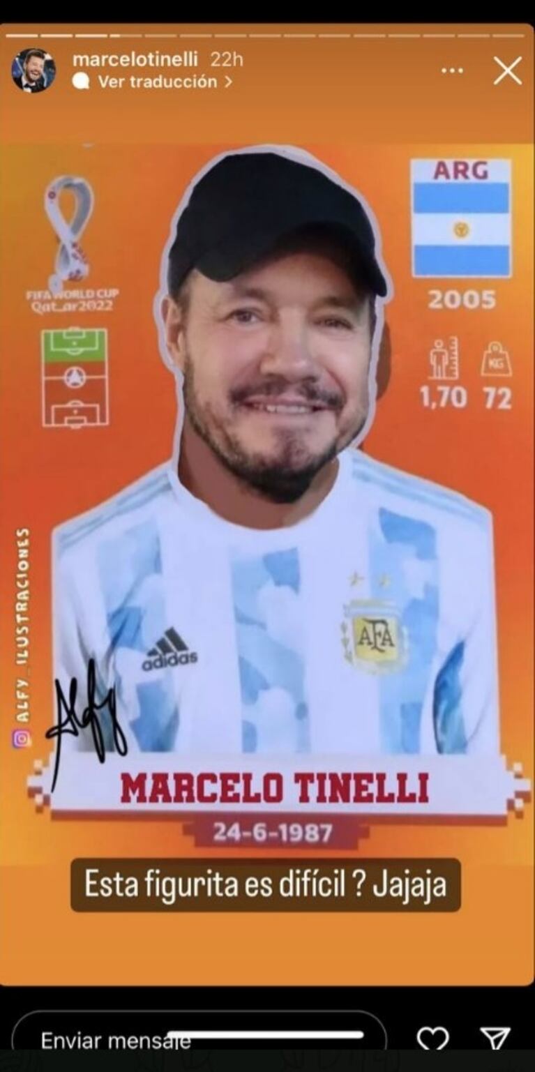 Marcelo Tinelli compartió entre risas una figurita del Mundial, ¡con su rostro!