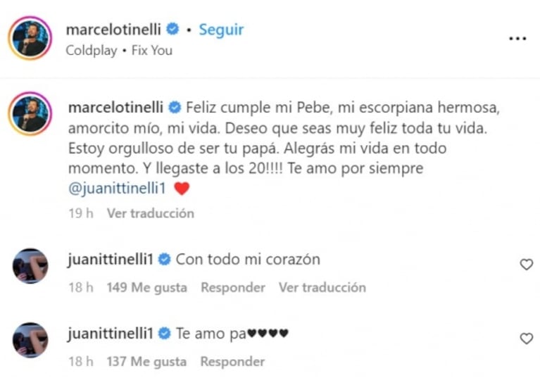 Marcelo Tinelli compartió fotos inéditas de su hija Juanita, que cumplió 20 años