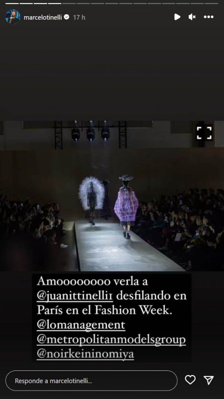 Marcelo Tinelli compartió orgulloso las fotos de su hija Juanita desfilando en el Fashion Week de París