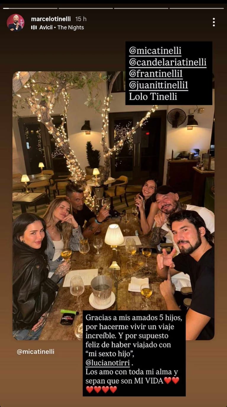 Marcelo Tinelli compartió una foto familiar desde Miami y sorprendió con un guiño a su "sexto hijo". Crédito: Instagram/@marcelotinelli