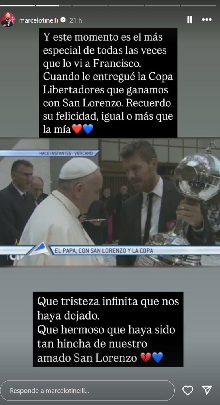Marcelo Tinelli despidió al Papa Francisco. Foto: IG | marcelotinelli