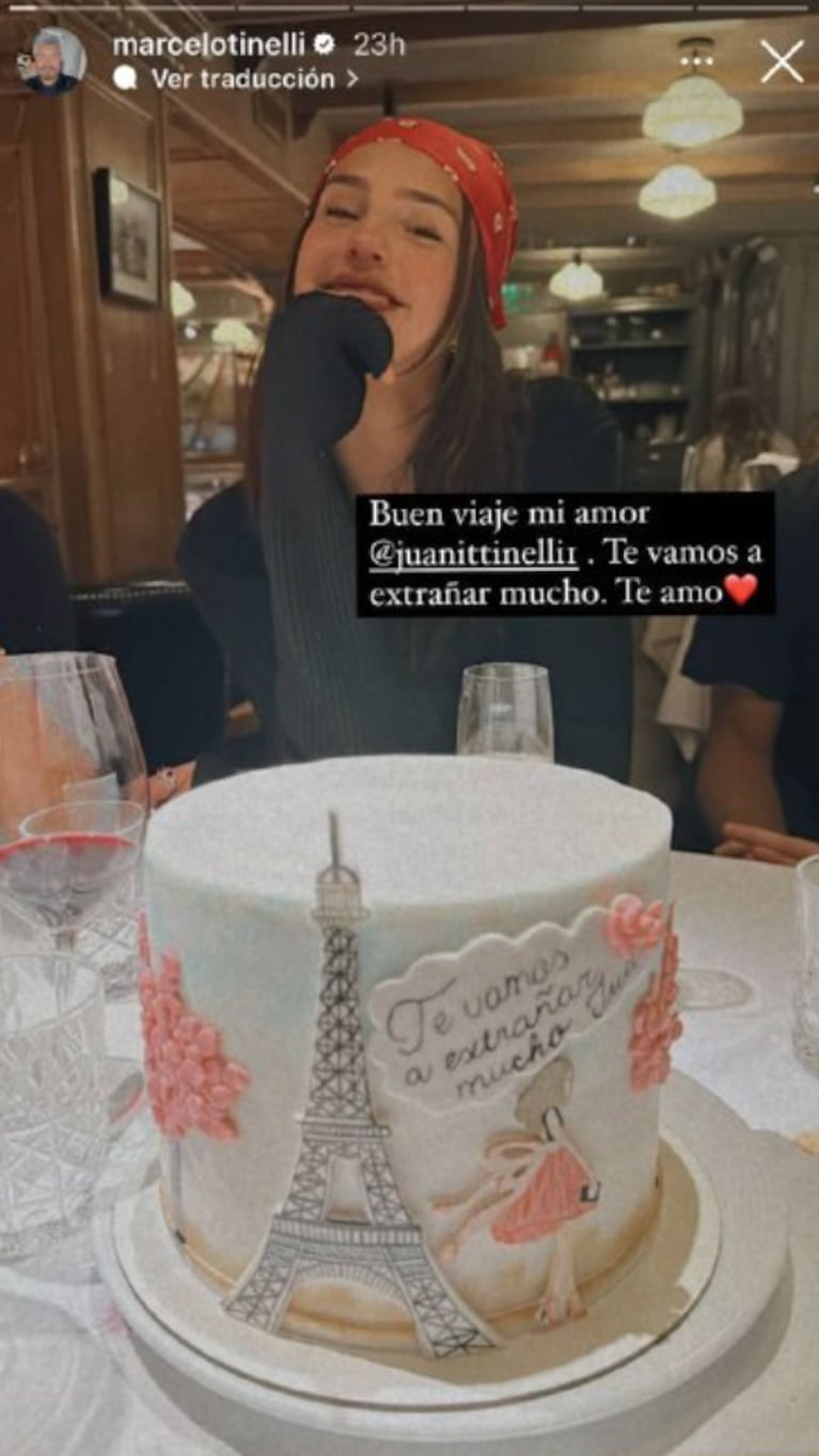 Marcelo Tinelli despidió en familia a su hija Juanita que se vuelve a París: torta especial y dulces mensajes