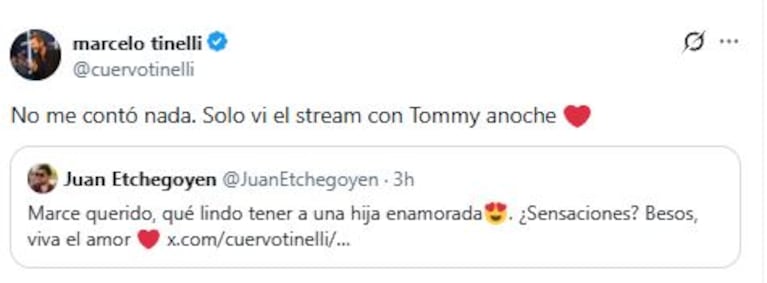 Marcelo Tinelli habló del romance de Juanita con el influencer Tomás Mazza (Foto: X/ Twitter @cuervotinelli)